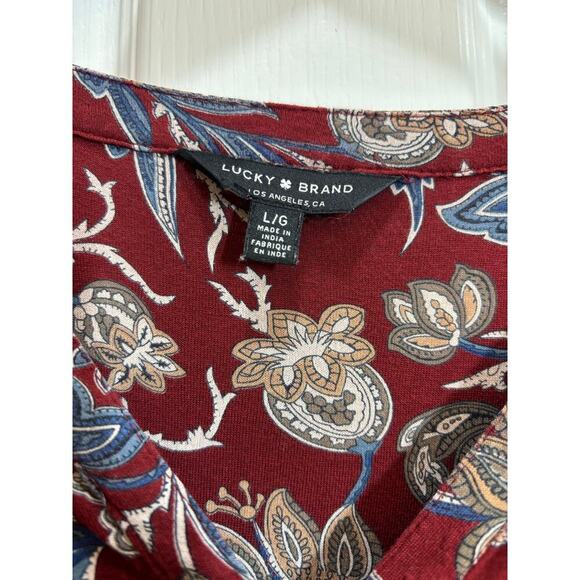 Lucky Brand Women L Boho Long Sleeve Hi/Low Border Print Tunic Blouse Casual - Picture 4 of 7